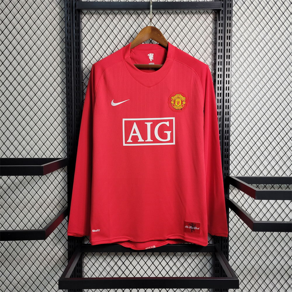 Manchester United Jersey Home Kit 2007/08 Retro Long Sleeve Football Team Soccer Shirt
